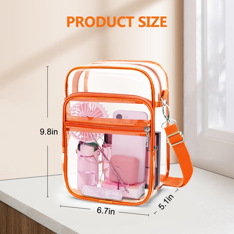 Blvornl Clear Crossbody Bag with Adjustable Shoulder Strap, Stadium Approved PVC Clear Purse Bag with Front Pocket, Clear Messenger Bag for Women and Men for Concerts Sports Events (Orange-L) - Image 3